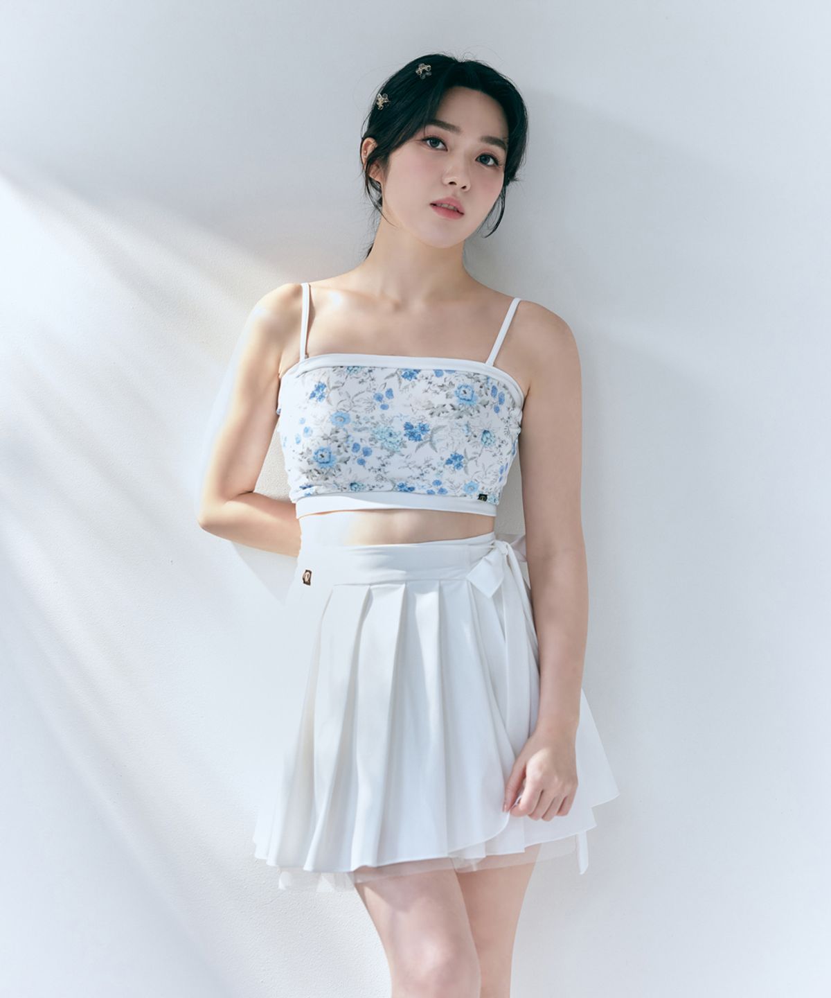 포리즈(PORRIZ) [SET] [뮬리_플라워화이트] 2way 튜브탑 하이웨스트