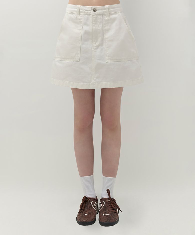 [26SS clove] Denim Pocket Skirt (White)