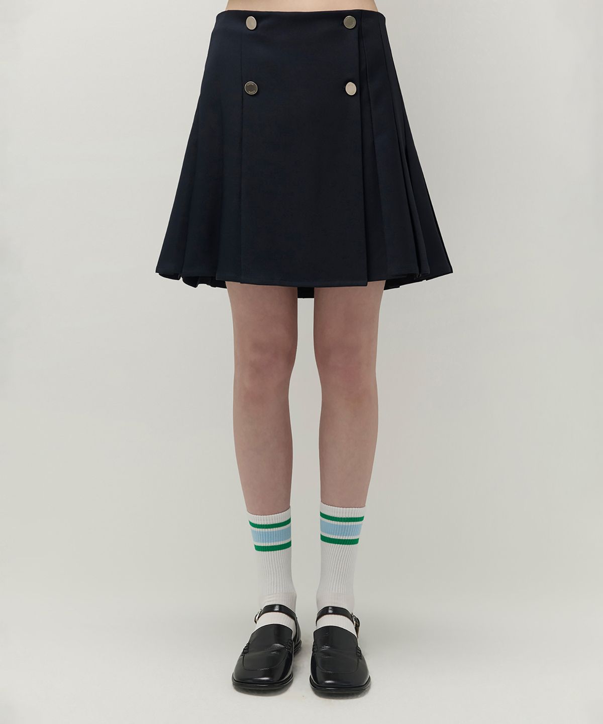 클로브(CLOVE) [26SS clove] Classic Pleated Button Skirt (Navy)