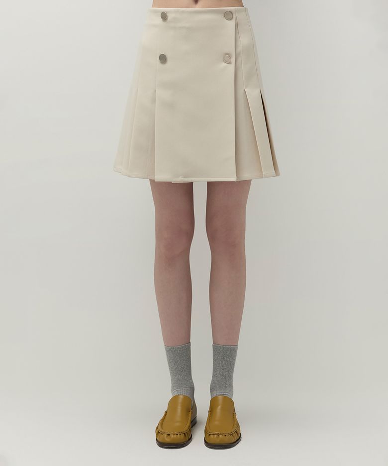 [26SS clove] Classic Pleated Button Skirt (Light Beige)