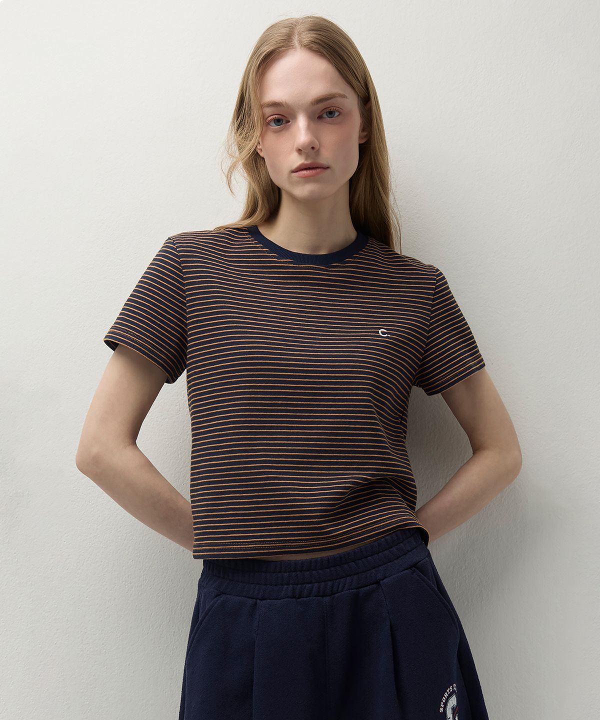 클로브(CLOVE) [26SS clove] Daily Stripe Short T-Shirt (Navy)