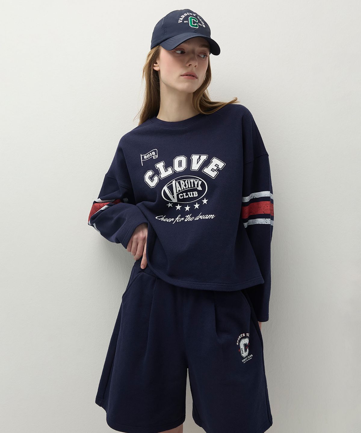 클로브(CLOVE) [26SS clove] Varsity Long-Sleeve T-Shirt (Navy)