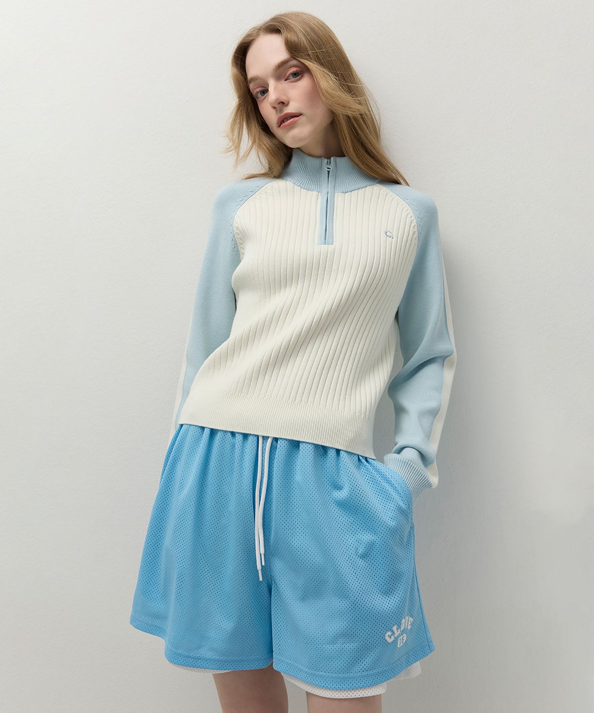클로브(CLOVE) [26SS clove] Sporty Half-Zip Knit (Sky Blue)