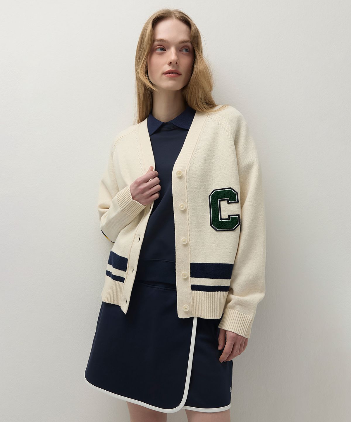 클로브(CLOVE) [26SS clove] Varsity Knit Cardigan (Cream)