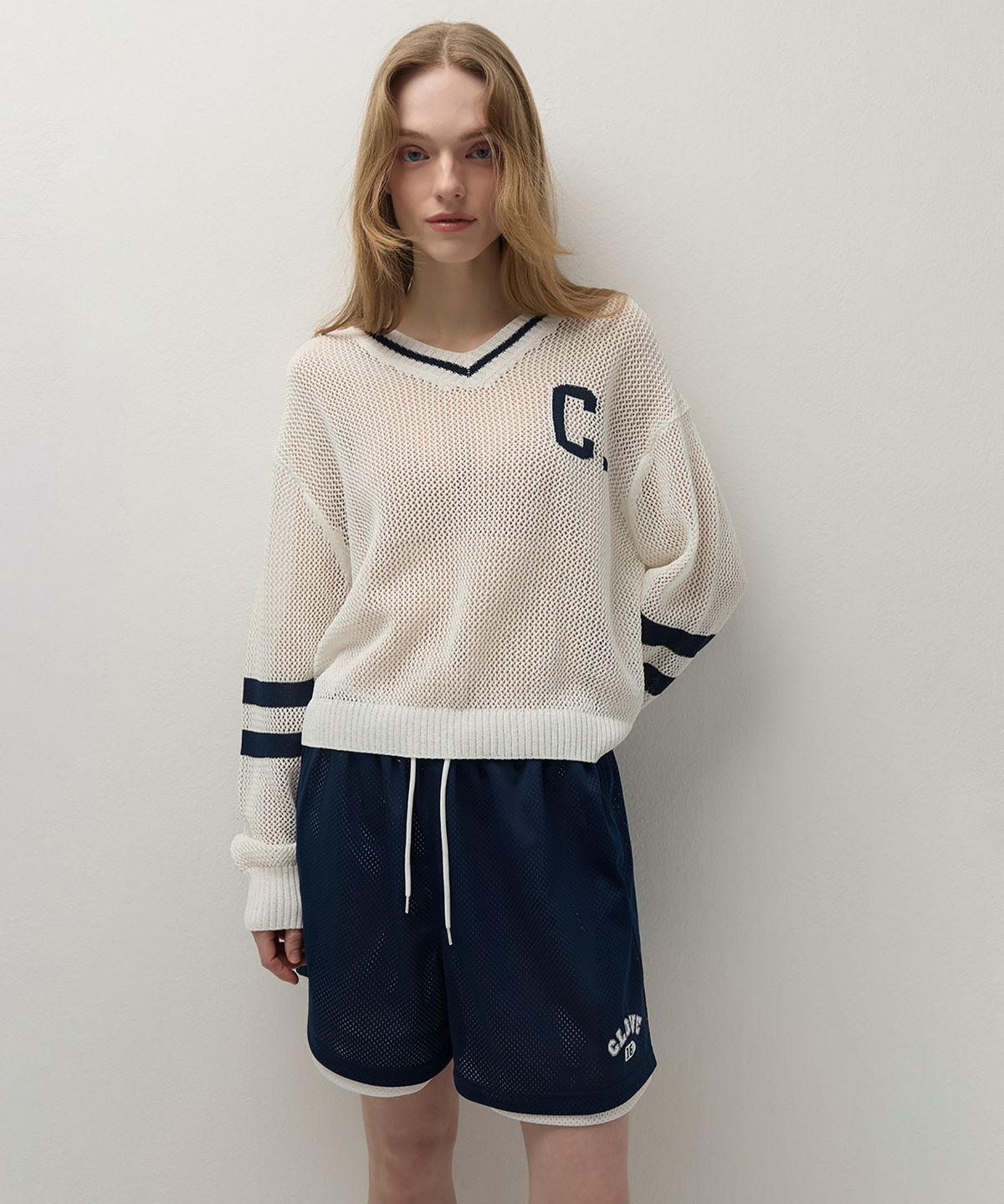클로브(CLOVE) [26SS clove] Net Weave V-Neck Knit (Ivory)
