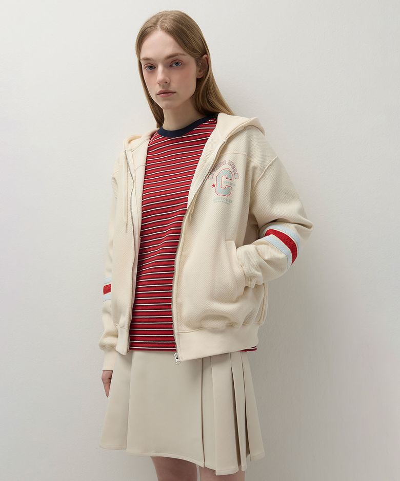 [26SS clove] Varsity Hoody Zip-up (Cream)