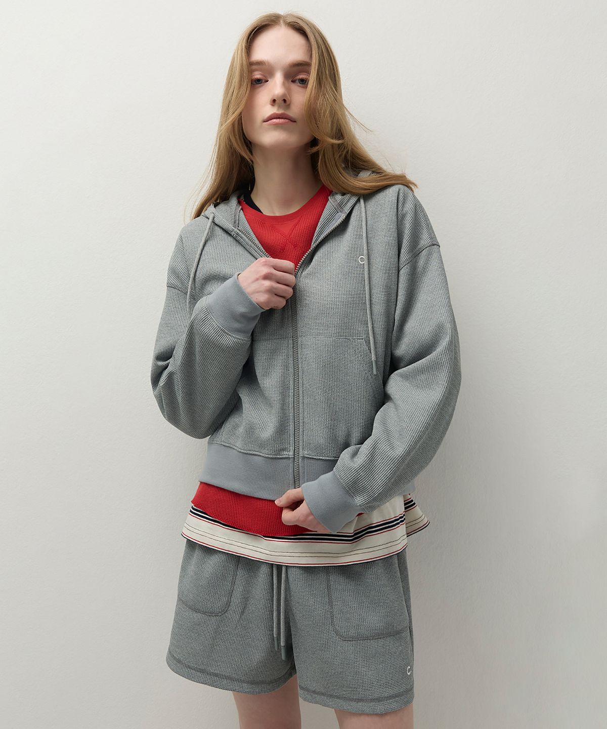 클로브(CLOVE) [26SS clove] Waffle Hoody Zip-up (Grey)