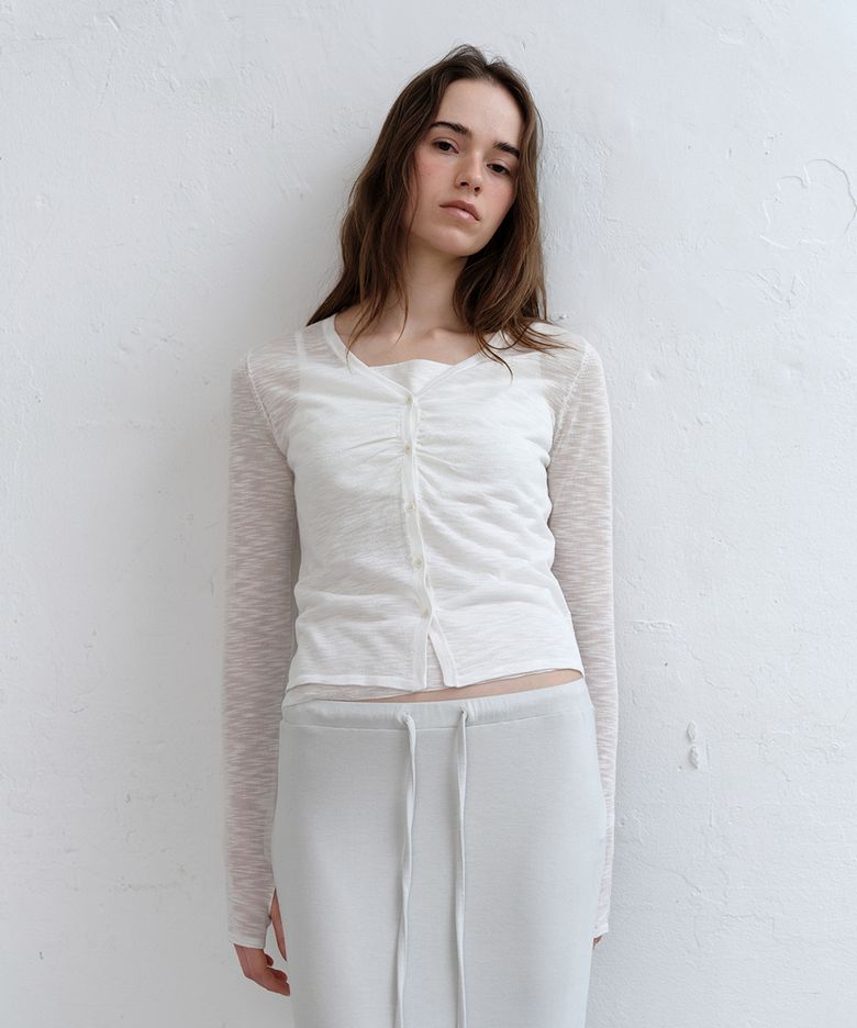 KNIT SLEEVELESS CARDIGAN SET UP [WHITE]
