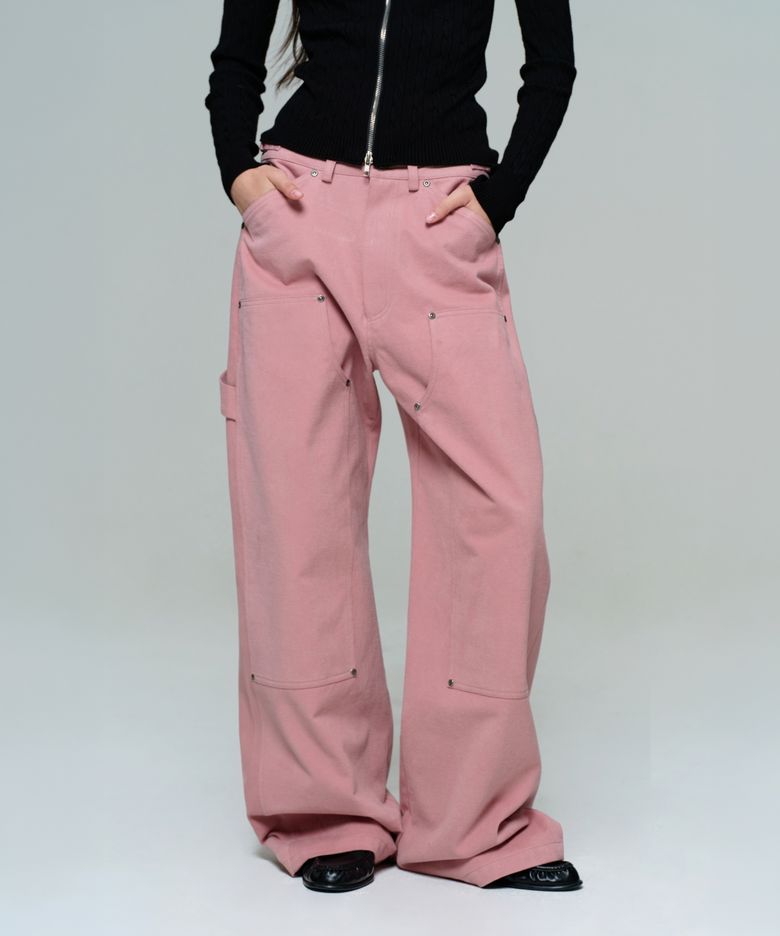 WOMEN WIDE CARPENTER PANTS - DUSTY PINK