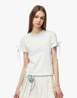 리본 타이 반팔 티셔츠 아이보리