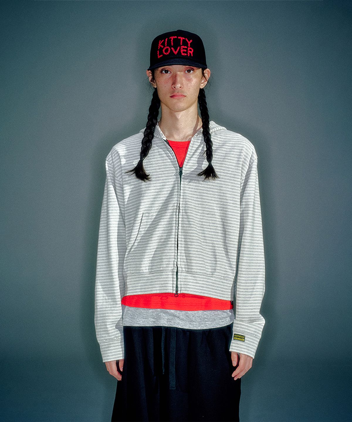 베이컨트 아카이브(VACANT ARCHIVE) MEN WORKSHOP STRIPED SLIM HOODIE ZIP-UP MELANGE