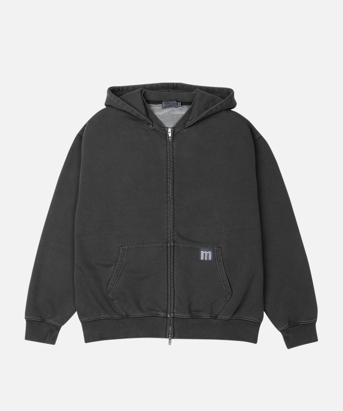 맨하탄레코즈(MANHATTAN RECORDS) MR PM Rib Collar Zip Up Hoodie - Charcoal