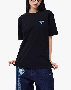 데님 하트 로고 반팔 티셔츠 블랙