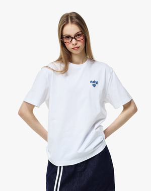 데님 하트 로고 반팔 티셔츠 화이트