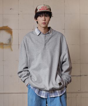 헨리넥 버튼 포켓 맨투맨 멜란지그레이