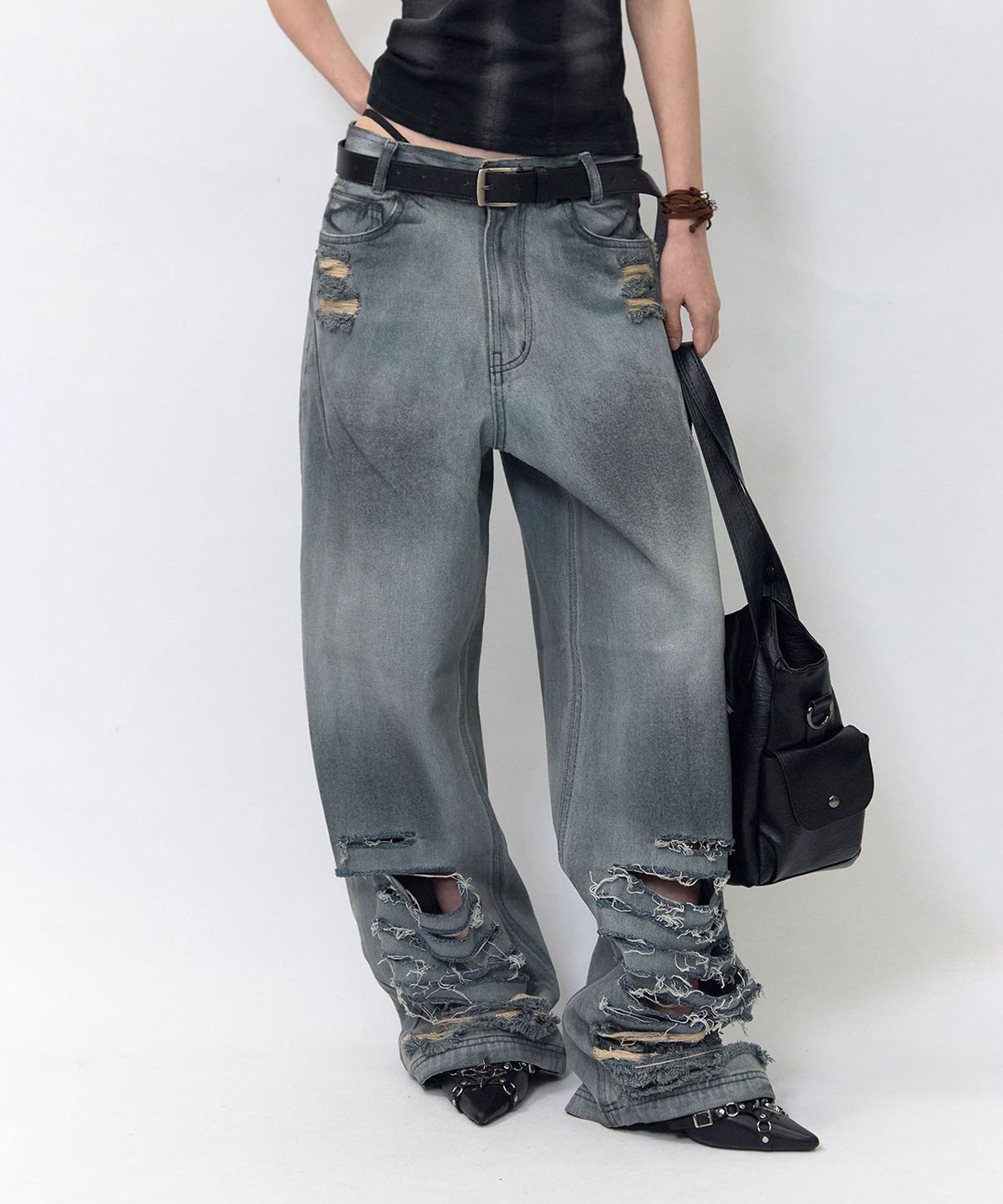비엘알(BLR) Destroyed Vintage Oil Washing Denim Pants
