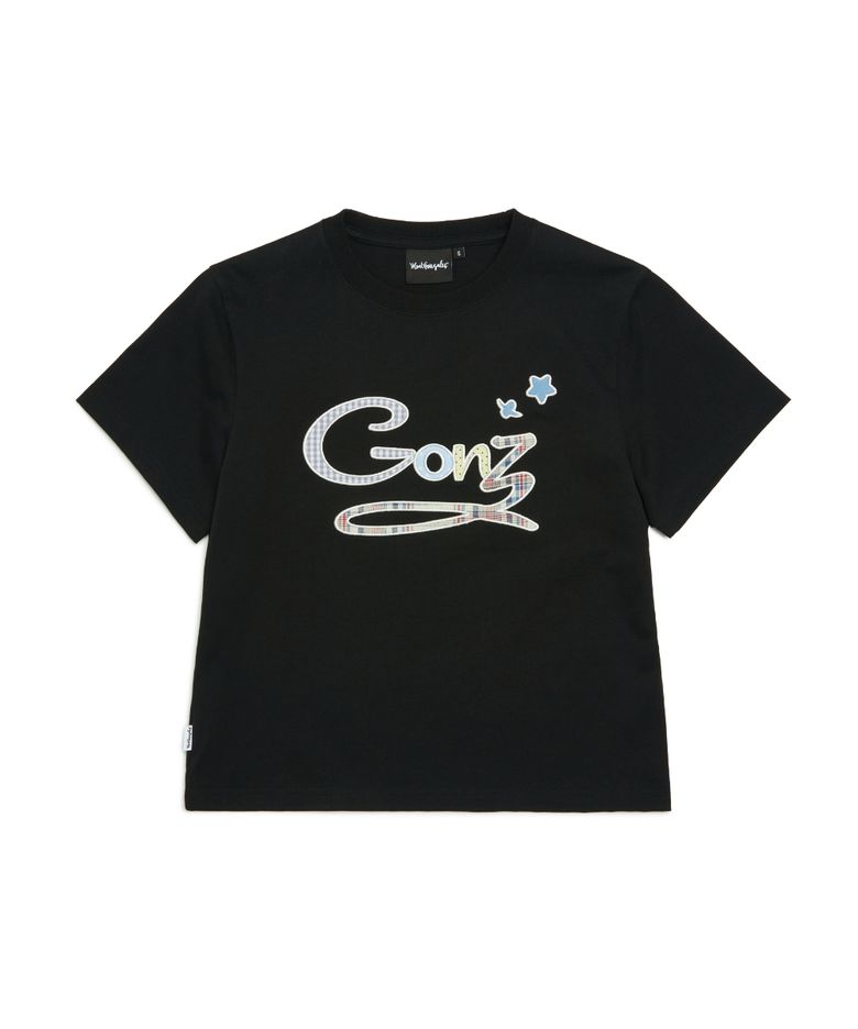 우먼즈 GONZ 아플리케 크롭 티셔츠 - BLACK