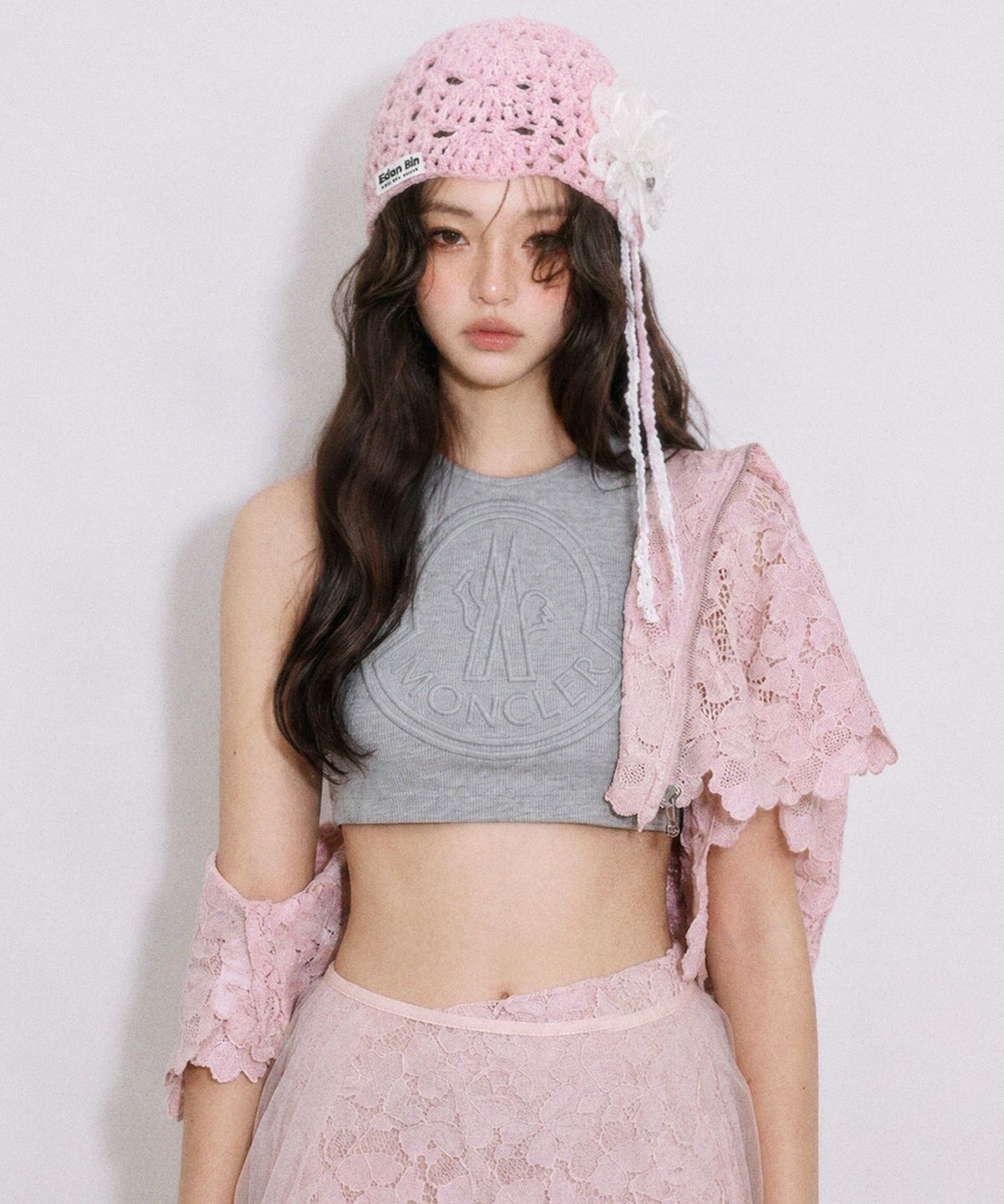 이든빈(Eden Bin) 썬플라워 부케 로제트 크로셰 비니 모자 베이비 핑크