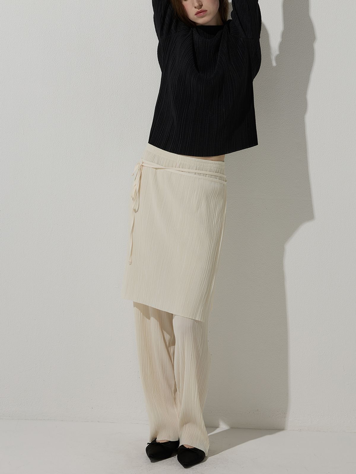 비뮤즈맨션(BEMUSE MANSION) Wrinkle pants&skirt - Cream