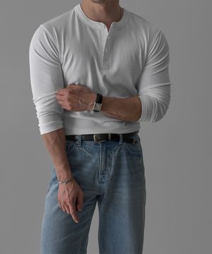 소프트 리브드 머슬 헨리넥 니트티 [화이트]