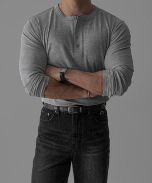 소프트 리브드 머슬 헨리넥 니트티 [그레이]