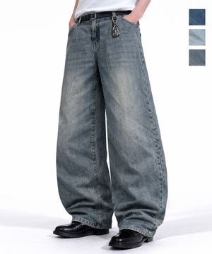커브드 워싱 빈티지 와이드 데님 팬츠 [ 3COLOR ]