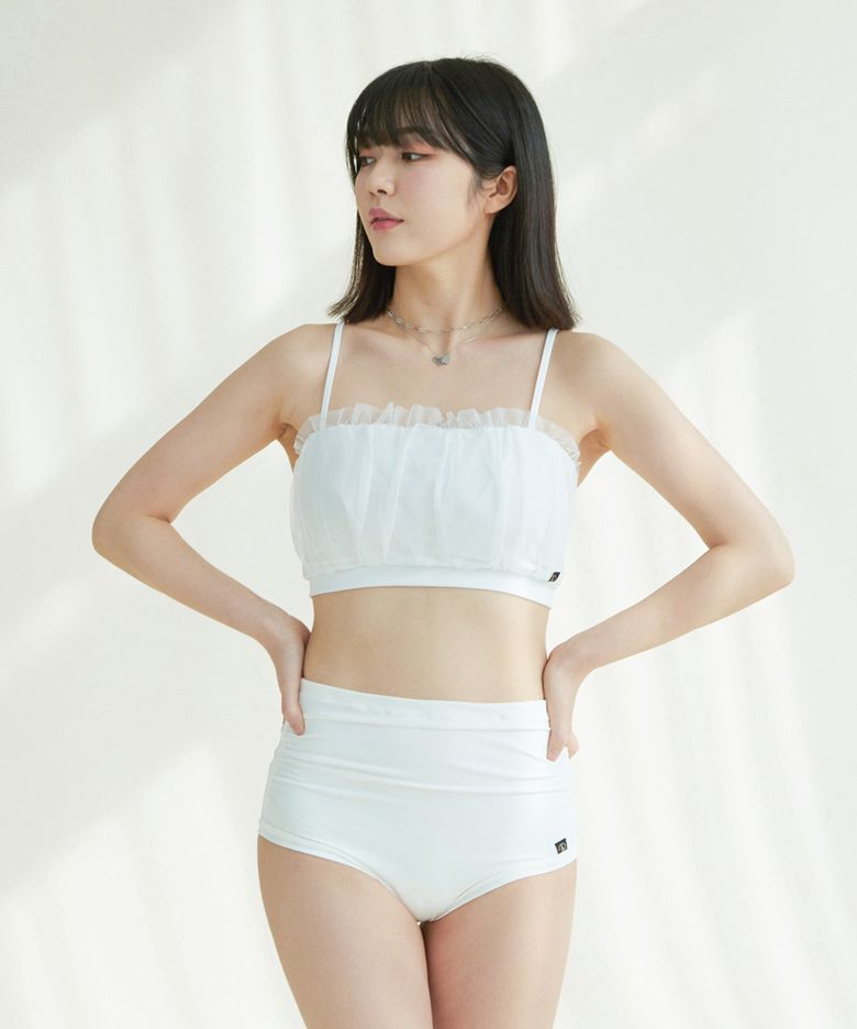 [TOP][다프네튜브탑_화이트] 쉬폰 볼륨 셔링 브라탑