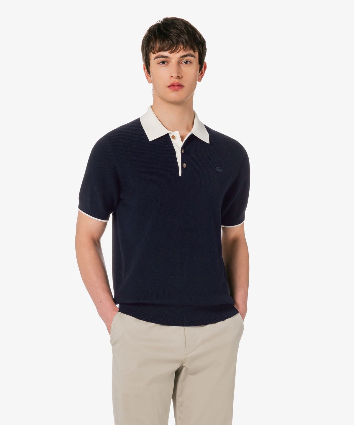 라코스테(LACOSTE) 남성 립조직 카라 연사 반팔 스웨터 폴로 셔츠 PH943E-56G 166