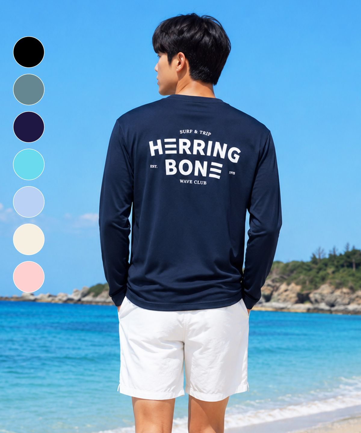 헤링본(HERRINGBONE) 남자 루즈핏 래쉬가드 빅로고 롱슬리브 (7color) / RJ408M