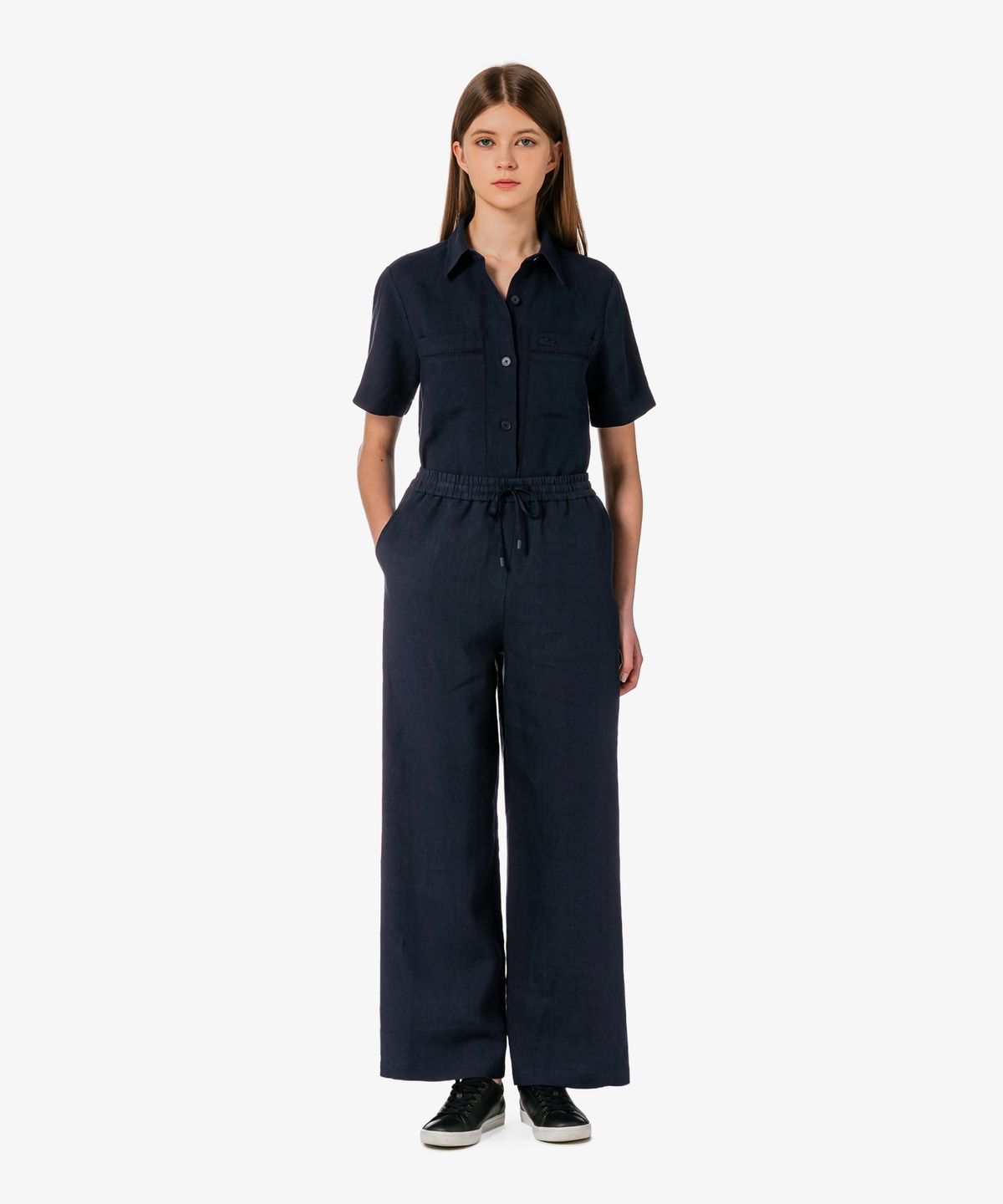 라코스테(LACOSTE) 여성 린넨 밴딩 와이드 팬츠 HF611E-56G HDE