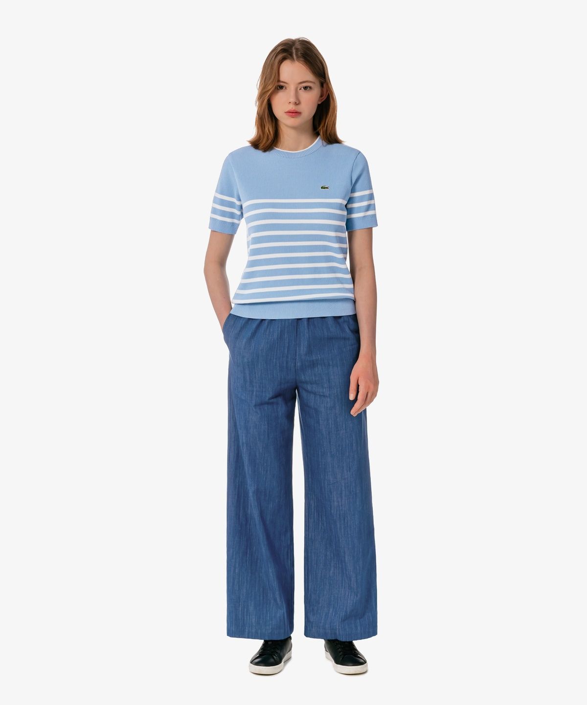 라코스테(LACOSTE) 여성 린넨 밴딩 와이드 팬츠 HF611E-56G 36L