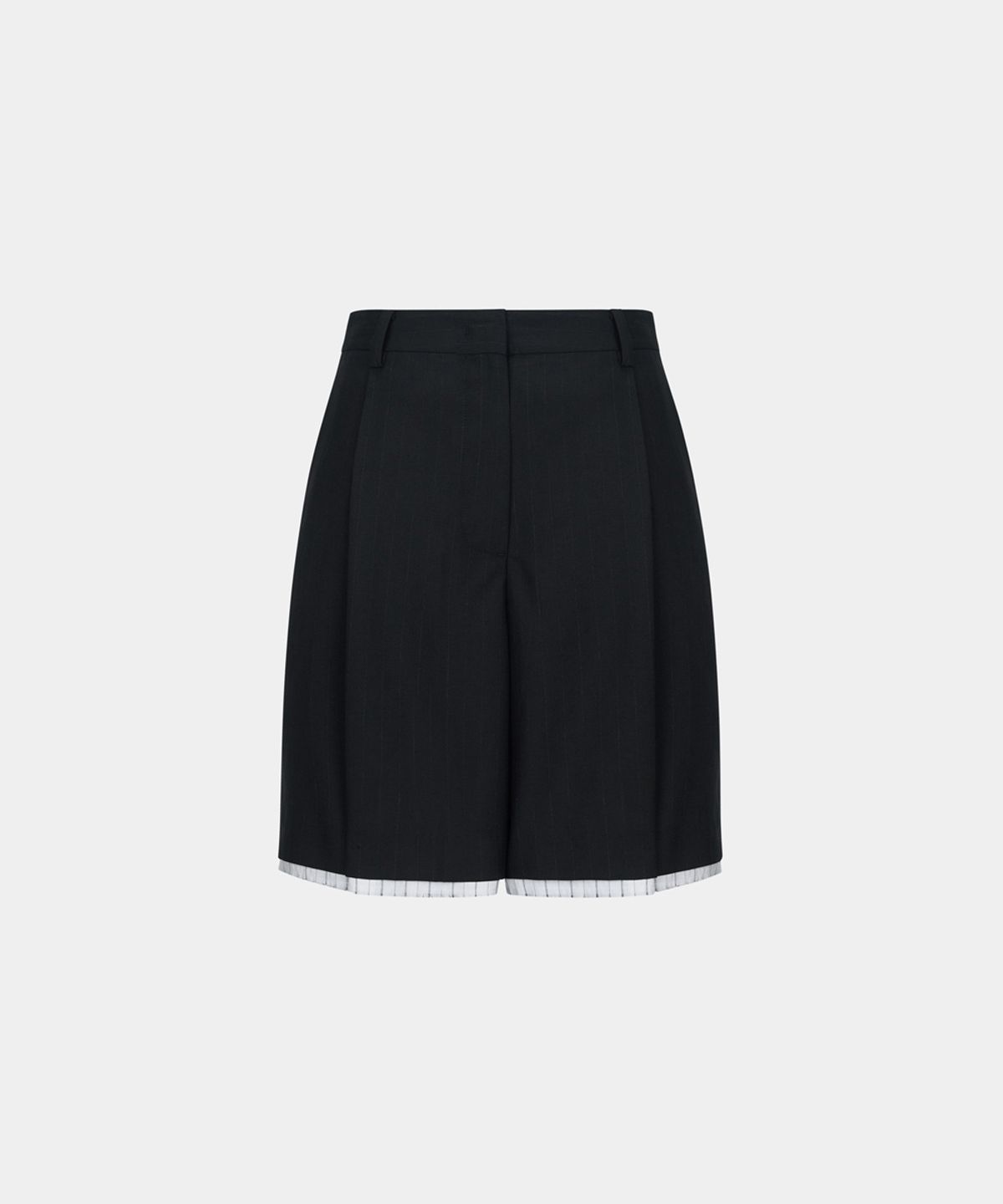 노이스(NOICE) W STRIPED LAYERED VERANO WOOL SHORTS - BLACK