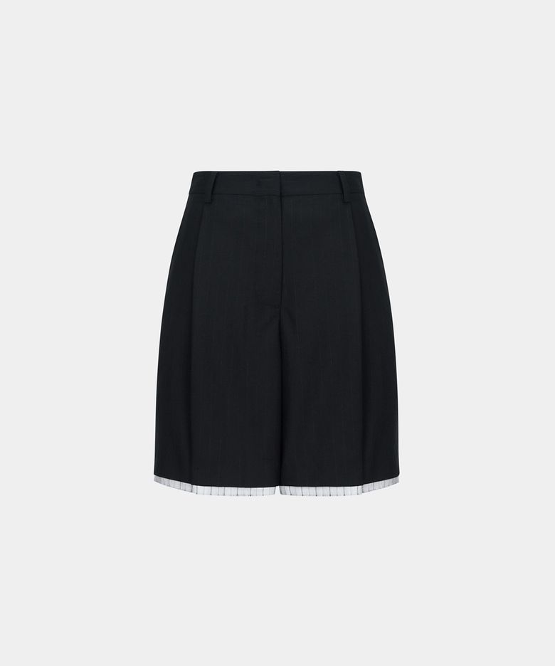 W STRIPED LAYERED VERANO WOOL SHORTS - BLACK