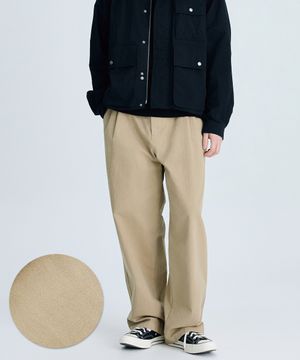 투 턱 헤링본 치노 와이드 팬츠 다크베이지
