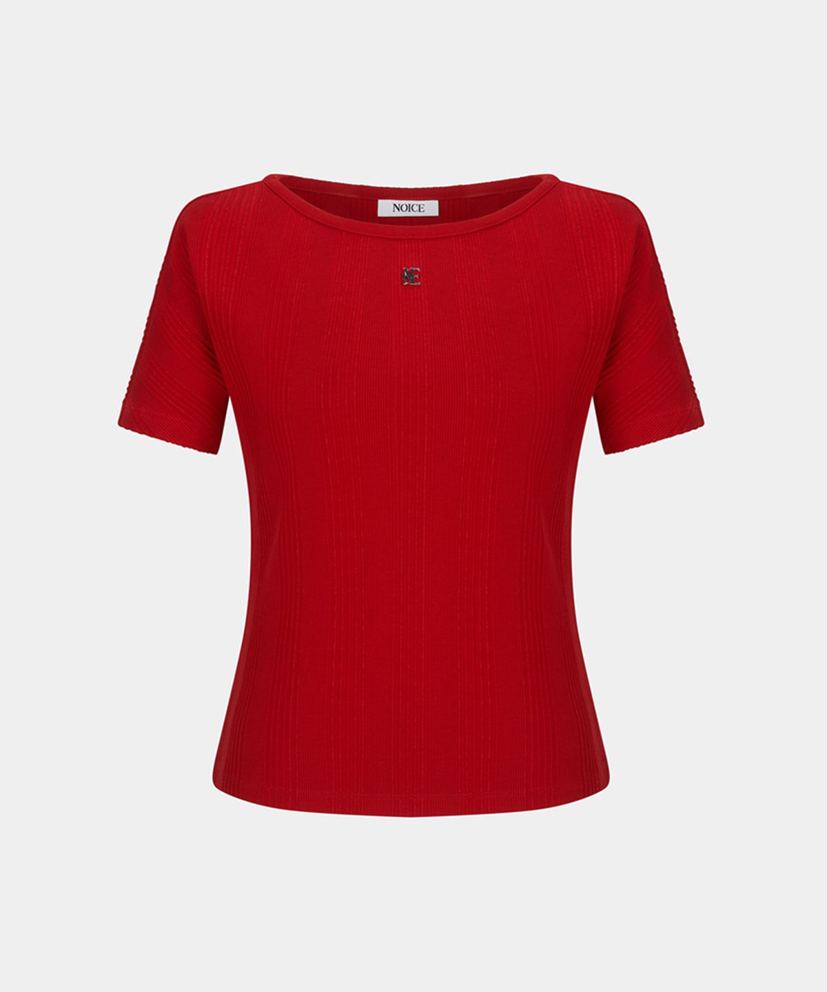 노이스(NOICE) W BOAT-NECK LOGO RIBBED T-SHIRT - RED