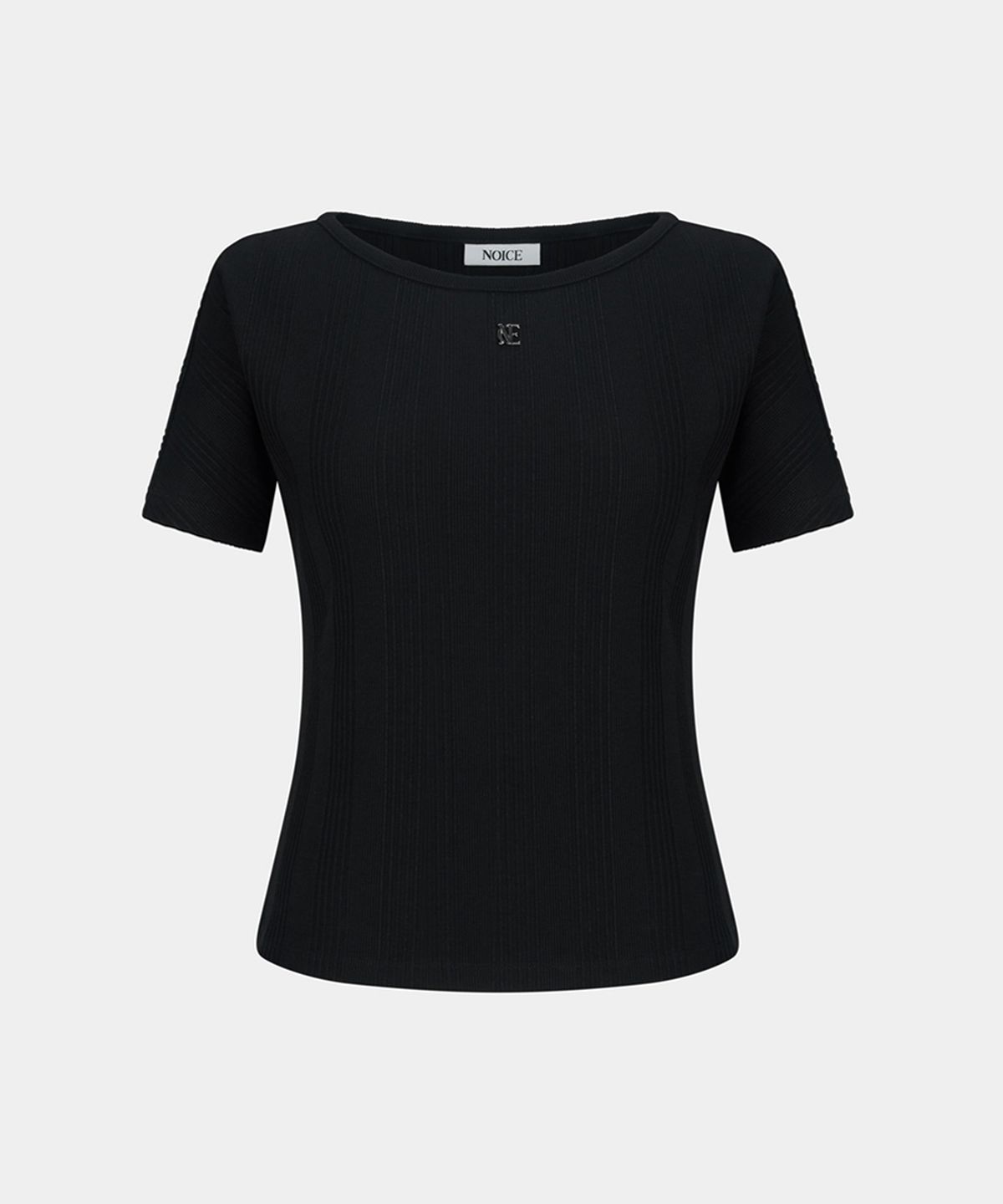 노이스(NOICE) W BOAT-NECK LOGO RIBBED T-SHIRT - BLACK