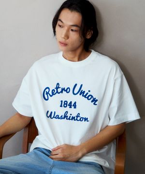 레터링 자수 반소매 티셔츠(화이트)