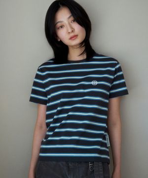 멀티 스트라이프 반소매 티셔츠(차콜)