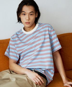 멀티 스트라이프 반소매 티셔츠(블루그레이)