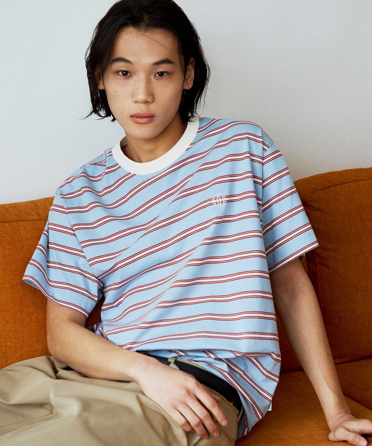 디써티원(DTHIRTYONE) Multi Stripe Short Sleeve T-Shirt (BLUE GREY)