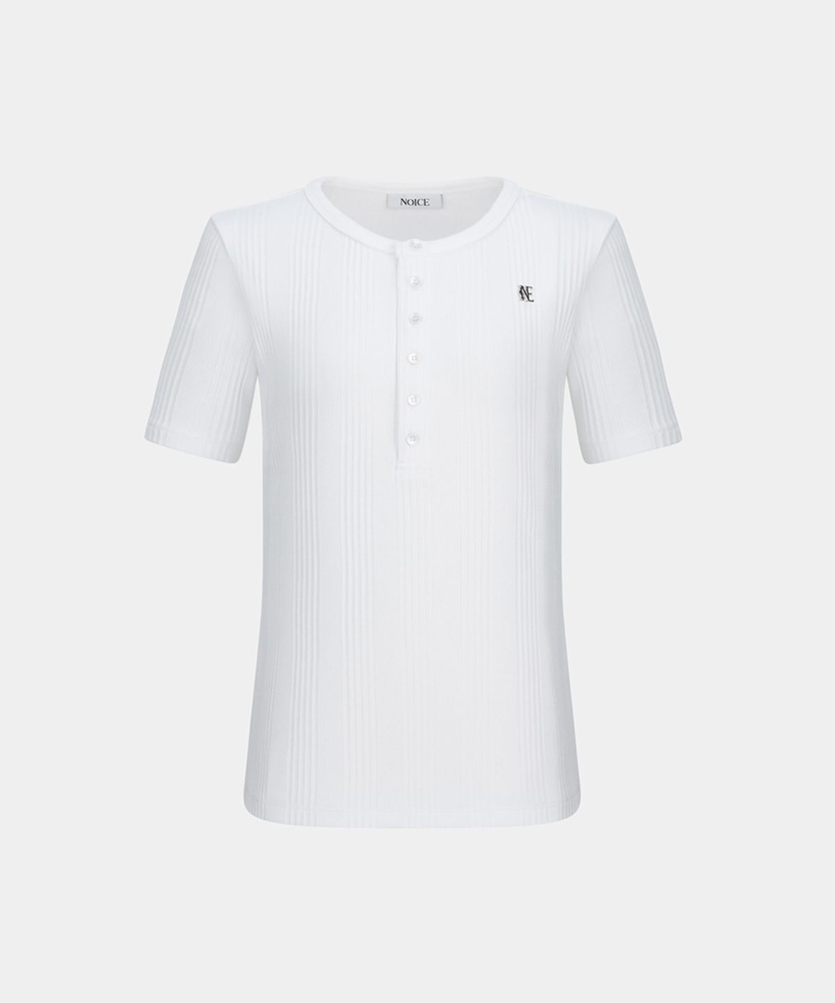 노이스(NOICE) W COTTON RIBBED HENLEY NECK - WHITE