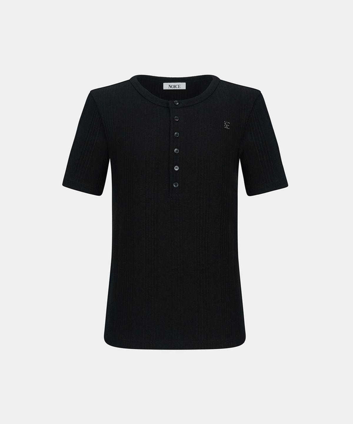 노이스(NOICE) W COTTON RIBBED HENLEY NECK - BLACK