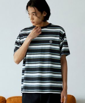 멀티 스트라이프 반소매 티셔츠(차콜&아이보리)