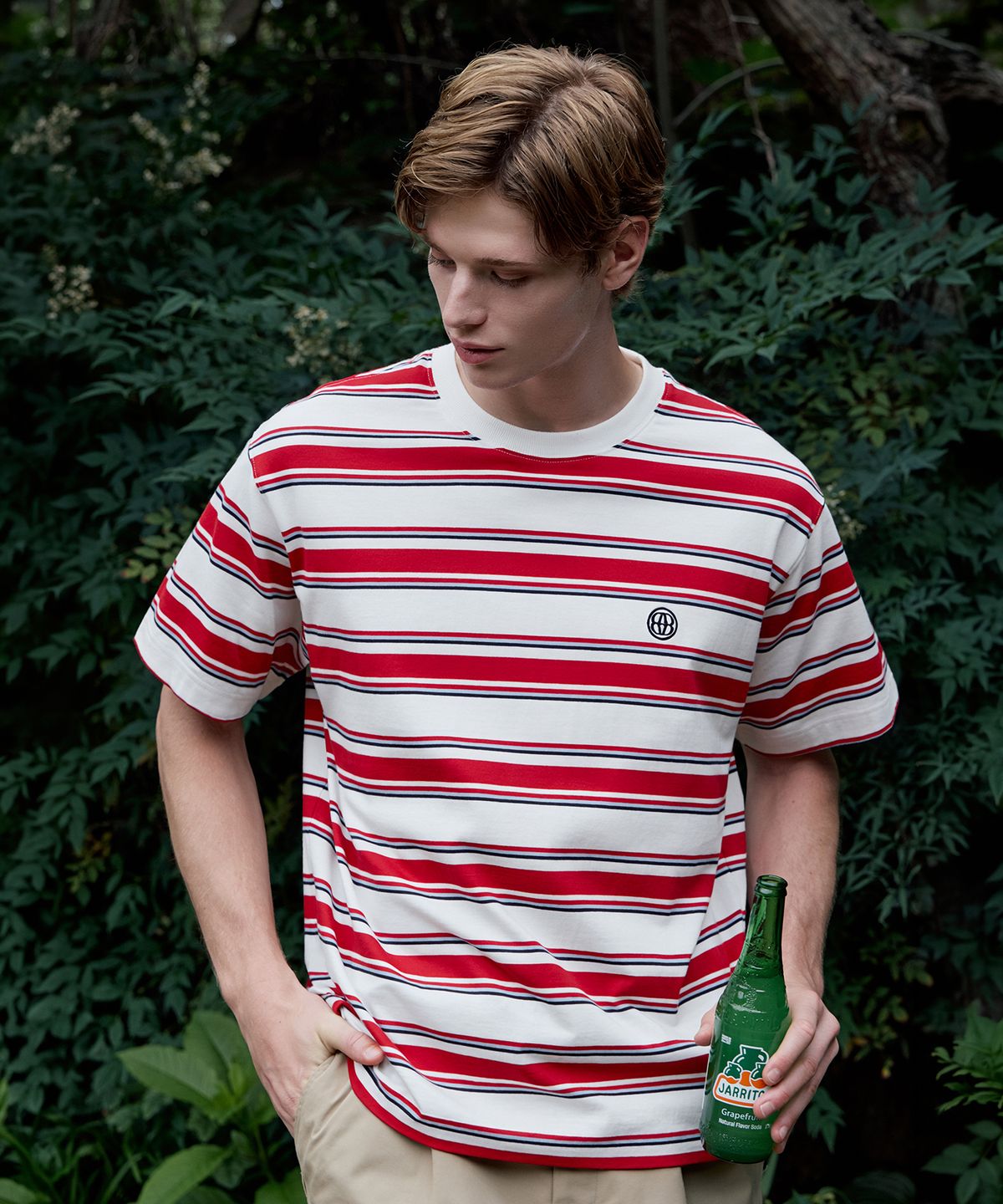 디써티원(DTHIRTYONE) Multi Stripe Short Sleeve T-Shirt (RED&IVORY)