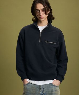 코어 하프 집업 스웻 셔츠 다크 네이비