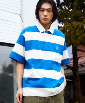 스트라이프 반소매 럭비 셔츠(블루)