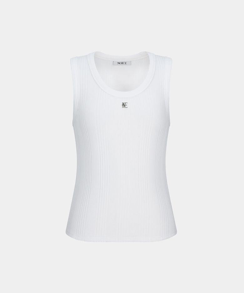 W LOGO RIBBED SLEEVELESS TOP - WHITE