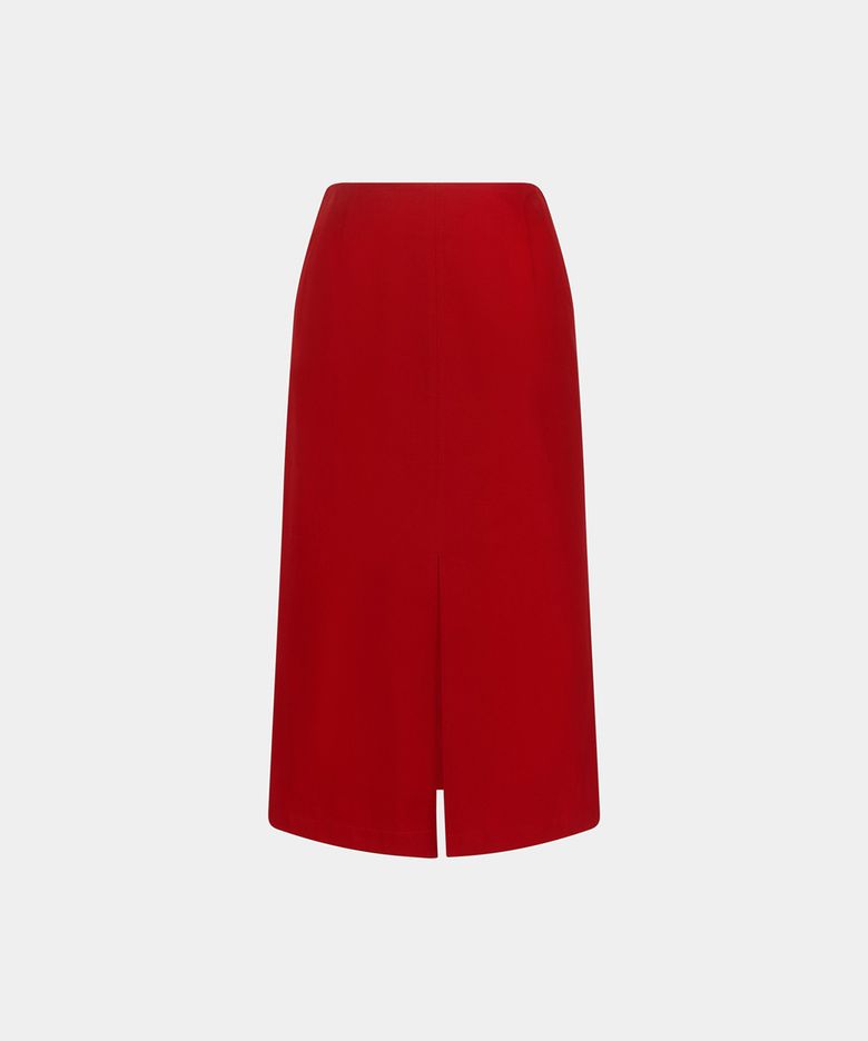 W STRAIGHT COTTON SLIT SKIRT - RED