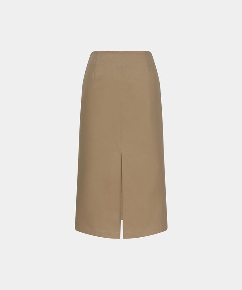 W STRAIGHT COTTON SLIT SKIRT - BEIGE