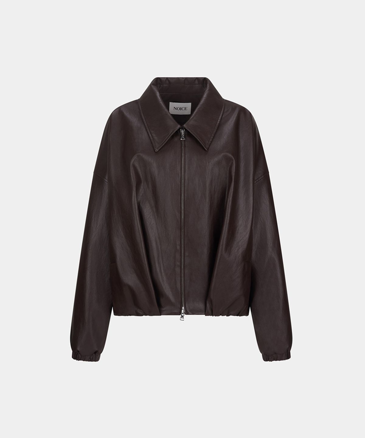 노이스(NOICE) W FAUX LEATHER SHIRRED BLOUSON - BROWN